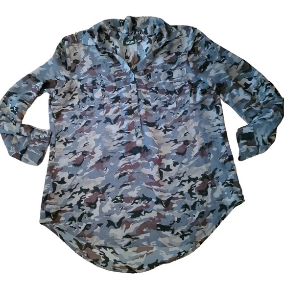 a.n.a Womens Camo Long Sleeve Pockets Collared Button Up Shirt‎ Size PL - Picture 1 of 5